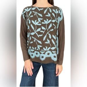 NWT WHYCI Milano YC Silk  Punto Leaf T shirt Blouse wool blend  Italy 46